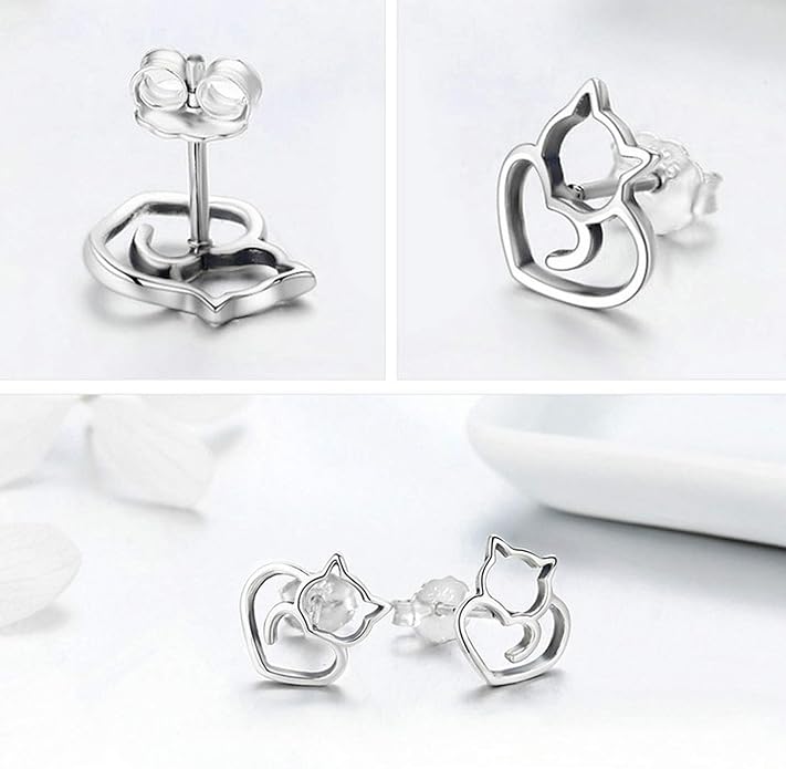 Cute Cat Earrings Stud Pearl Earrings for Women Mouse Cubic Zircon Hypoallergenic Earrings Christmas Birthday Gift