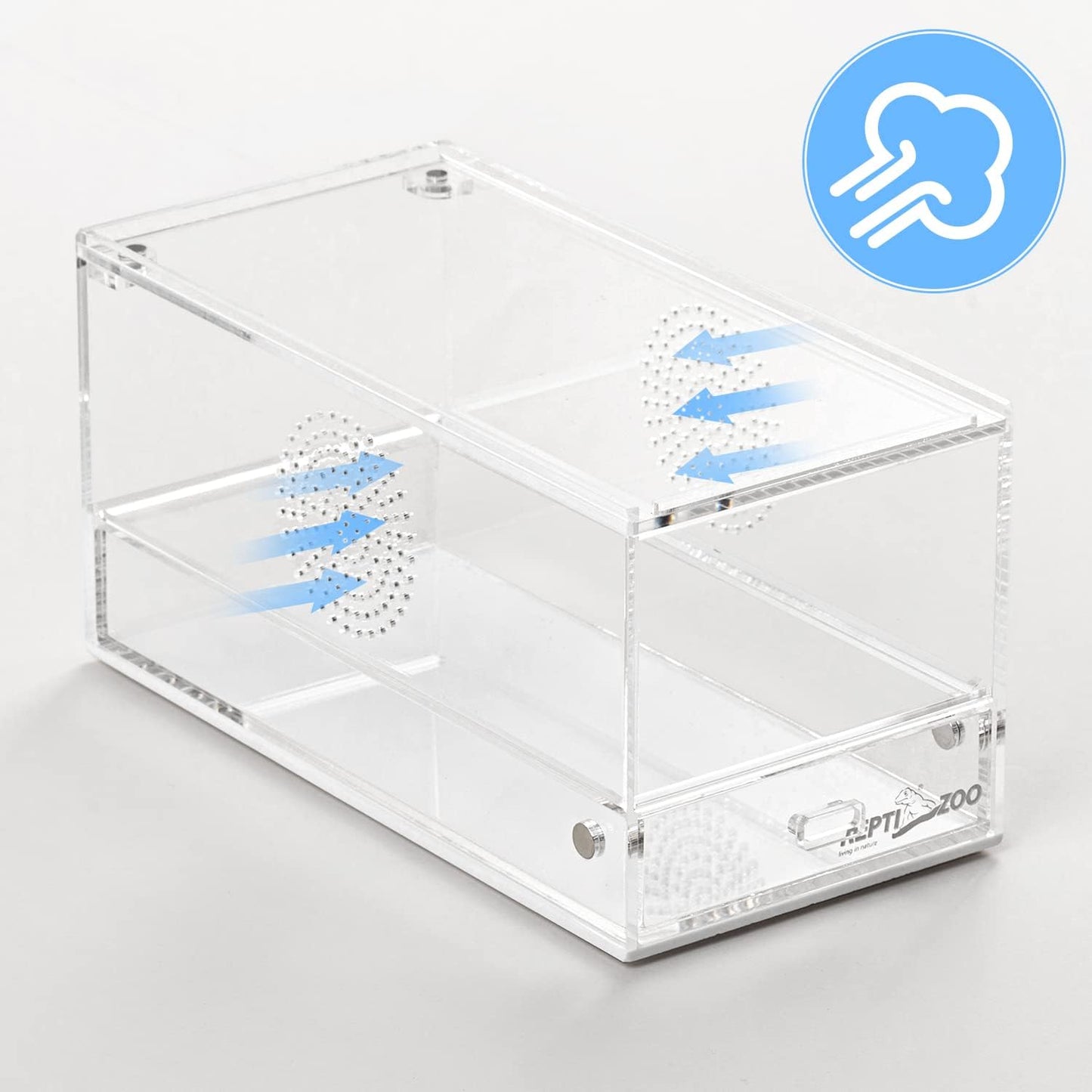 REPTI ZOO Magnetic Acrylic Reptile Terrarium 8" x 4" x 4", Transparent Tarantula Spider Enclosure Micro Breeding Box for Hermit Crab Snail Mantis Frog Insects