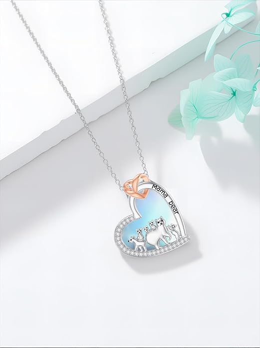 Mothers Day Gift for Mom 925 Sterling Silver Mama Bear/Dinosaur/Cat/Bird/Chicken Necklace with 1 2 3 4 5 Cubs Jewelry for Women Wife Grandma