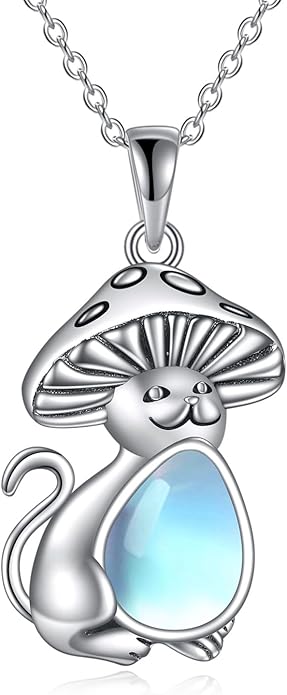 Teardrop Moss Agate/Turquoise/Moonstone/Larimar Mermaid/Fox/Cat Necklace Sterling Silver Pendant Necklace Jewelry Gifts for Women