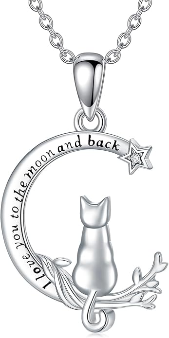 Cat Necklace S925 Sterling Silver Pendant Necklaces for Women Cat Jewelry Mothers Day Christmas Gift for Mother Daughter and Friends