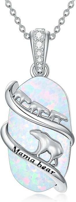 Opal Mama Bear/Panda/Cat/Koala/Sloth/Cardinal/Unicorn Necklace 925 Sterling Silver Opal Animal Pendant Jewelry Birthday Gifts Women Her Mom
