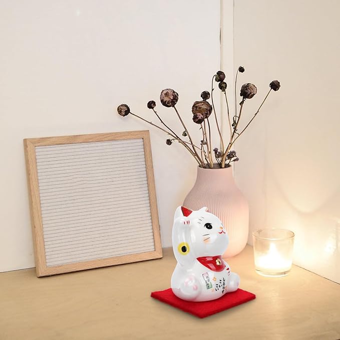 PRETYZOOM Japanese Lucky Cat Figurine Ceramic Fortune Cat Beckoning Maneki Statue Good Luck Collectible Figures Feng Shui Tabletop Animal Sculpture for Business Opening Wealth