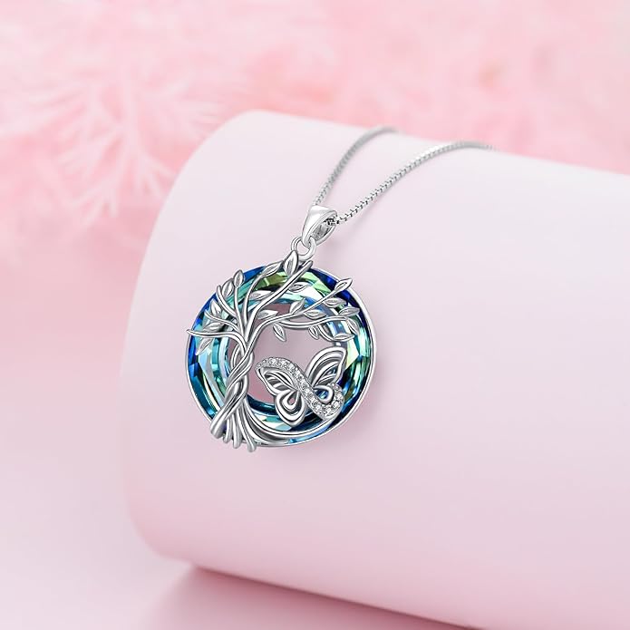 TOUPOP Tree of Life Animal Necklace 925 Sterling Silver Crystal/Abalone Shell Animal Pendant Jewelry Birthday Mothers Day Gifts for Women Mom Wife Her