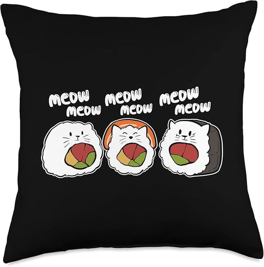 Sushi Cat Roller Anime Figure Ramen Manga Nigiri Maki Kawaii Throw Pillow