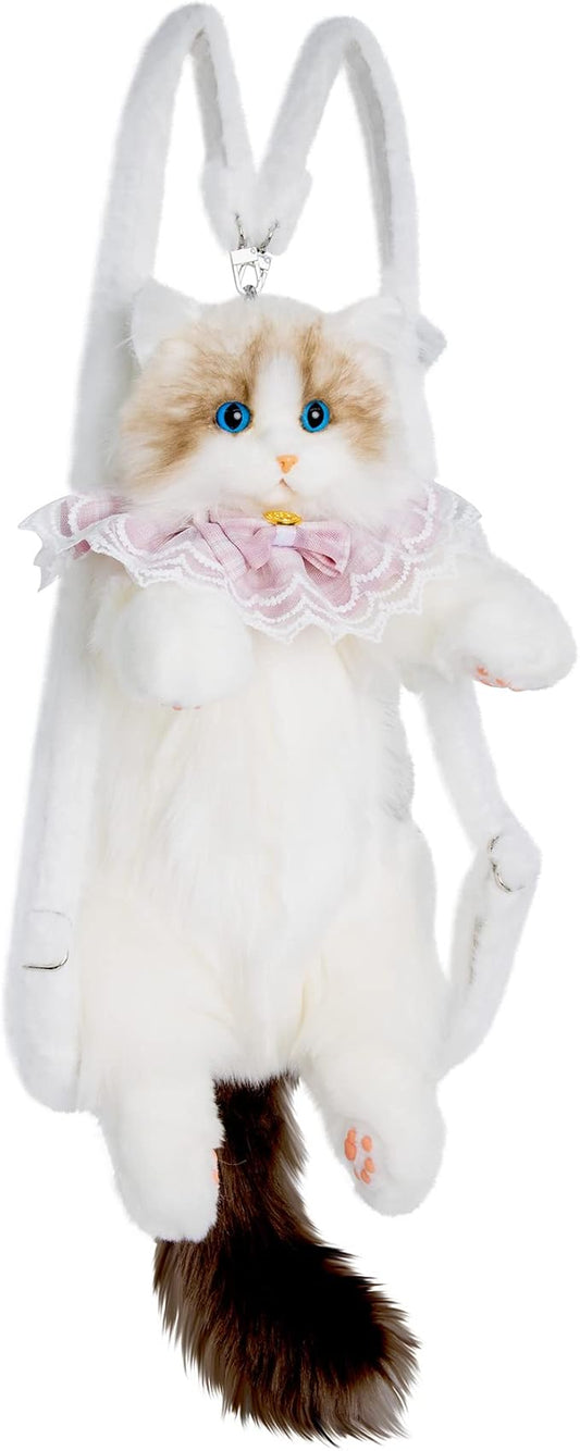 Chongker Stuffed Animals Backpack - Cute Cat plush Backpack, Handcrafted Realistic Cat Shaped Backpack, Idea for Birthdays Anniversaries Ordinary days Large Ragdoll Bag
