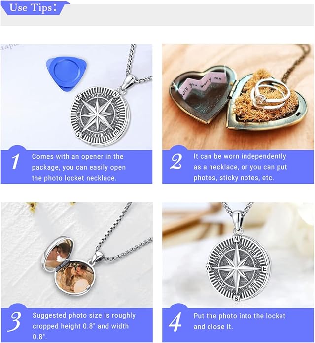 Picture Locket Necklace for Women Men Rose 14K Real Gold 925 Sterling Silver Jewelry Heart Locket Necklace that Holds Pictures Tree of Life Viking Wolf Celtic Knot St Christopher St Michael Pendant