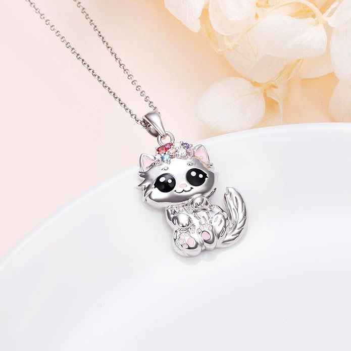 DAOCHONG S925 Sterling Silver Rabbit Cat Bunny Pendant Necklace for Women Jewelry