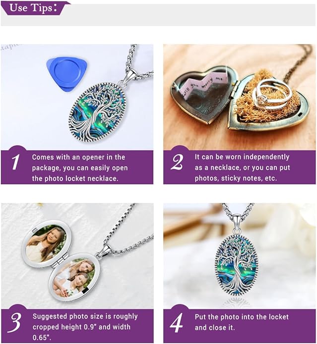 Picture Locket Necklace for Women Men Rose 14K Real Gold 925 Sterling Silver Jewelry Heart Locket Necklace that Holds Pictures Tree of Life Viking Wolf Celtic Knot St Christopher St Michael Pendant