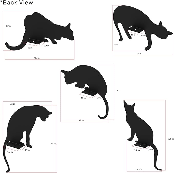 Cat Figurine for Home Decorations and Living Room Decorations - Funny Cat Stuff for Cat Lovers - Metal Cat Decorations, Cat Statue for Shelf Decor - Cat's Meow Cats Figurines Set of 5, Black Cat Decor