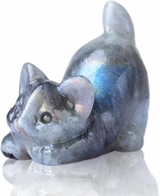 Labradorite Cat Decor Statue Crystals and Healing Stones Cat Figurine Polished Gemstones Bedroom Office Desk Home Decoration A Lucky Decoration for Cat Lover