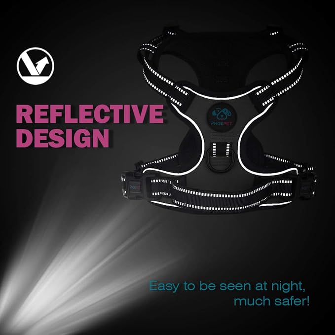 PHOEPET No Pull Dog Harnesses for Small Puppies Reflective Adjustable Front Clip Vest with 2 Metal Leash Attachment Hooks Soft Handle(S, Purple)