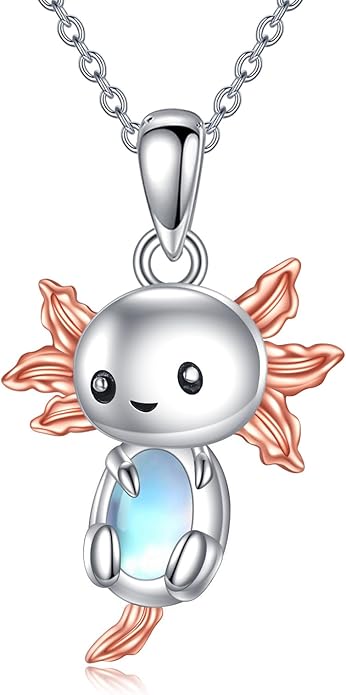 LUHE Axolotl/Cat/Fox Necklace for Women Sterling Silver Axolotl/Cat/Fox Jewelry Moonstone Pendant Necklace Gifts for Women