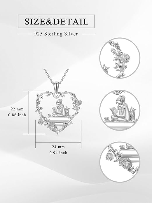 Midari Book Lover Necklace 925 Sterling Silver Book Necklace for Women Reading Pandent Jewelry Graduation Gift for Book Lovers LibrarianBirthday Christmas Mother's Day