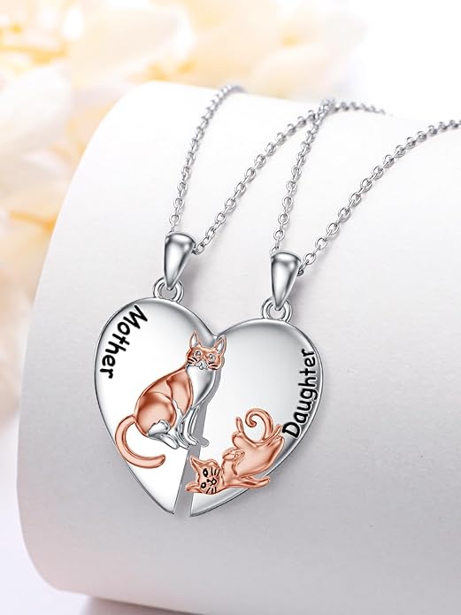 OCJ Mother Daughter Matching Necklaces 925 Sterling Silver Animals Matching Necklace for Mom Daughter 2 Pcs Matching Heart Pendant Birthday Mothers Day Gifts for Mom and Daughter