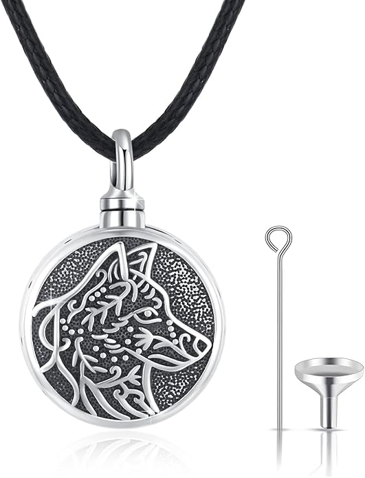 MEDWISE Wing/Wolf/Compass Urn Necklace for Ashes 925 Sterling Silver Necklace Guardian Angel Ashes Keepsake Memorial Urn Pendant Pet Cremation Jewelry for Ashes Memorial Jewelry for Dog Cat Pet Men