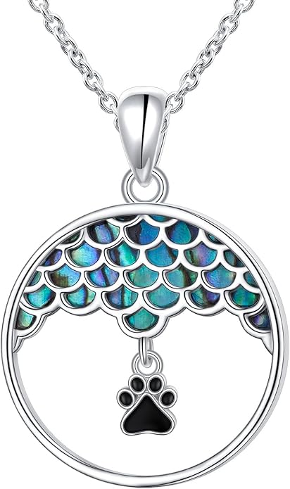 Ladytree S925 Sterling Silver Puppy Dog Cat Pet Paw Print Pendant Necklace 18 inches