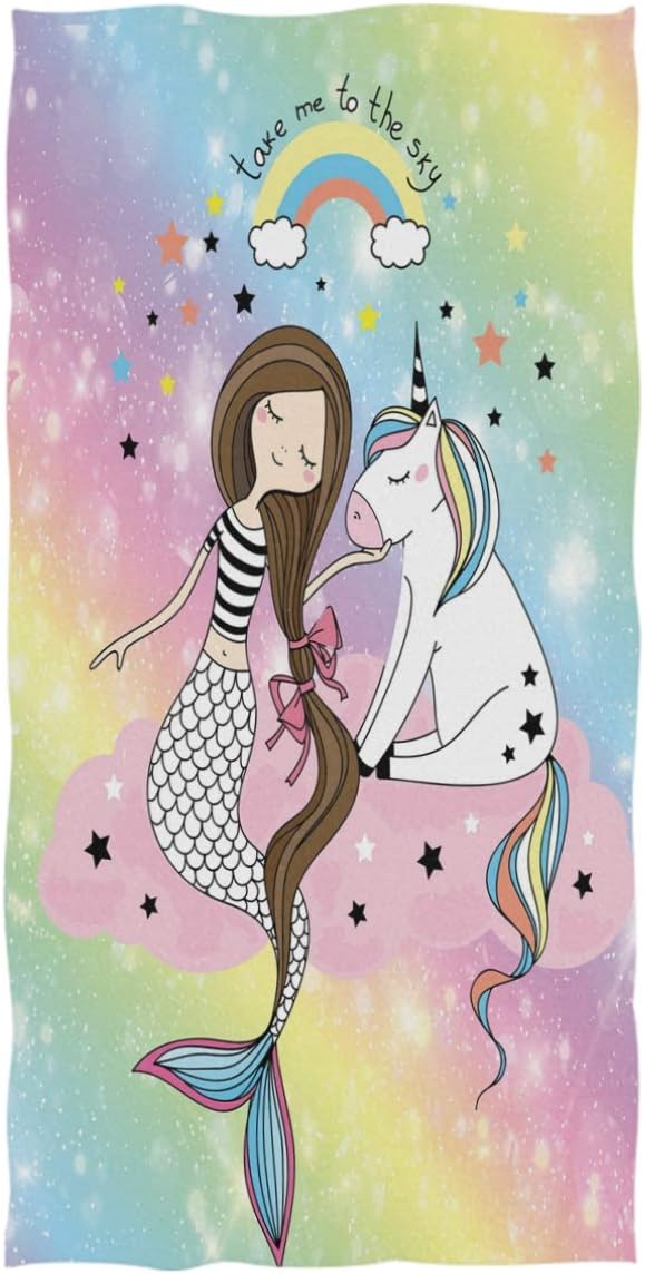 Pfrewn Wamika Unicorn Hand Towels Unicorn Mermaid Girl Rainbow Galaxy Bathroom Towel Ultra Soft Highly Absorbent Multipurpose Towels for Hand,Face,Gym,Sports Home Decor, 16x30 in