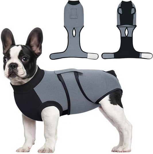 Idepet Dog Recovery Suit Female,Dogs Onesie Suit Surgery Male Breathable Pet Bodysuit for Spay Neuter E-Collar & Cone Alternative Surgical Suit Puppy Abdominal Anti Licking Wounds Shirt (Gray, XL)