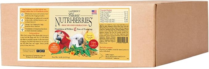 LAFEBER'S Classic Nutri-Berries Pet Bird Food, Made with Non-GMO and Human-Grade Ingredients, for Parrots, 14 lb