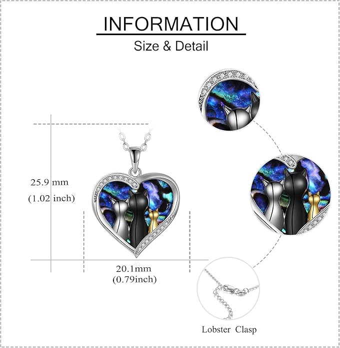MONGAS Cat Necklace Sterling Silver Sister Pendant Necklace Black Cats Jewelry Gifts Cat Lover Woman Sisters