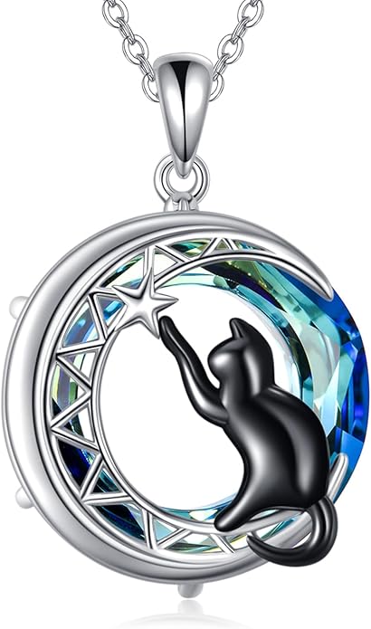 Turtle/Black Cat/Compass Necklace Sterling Silver Crystal Pendant Necklaces Cute Animal Jewerly for Women Mom