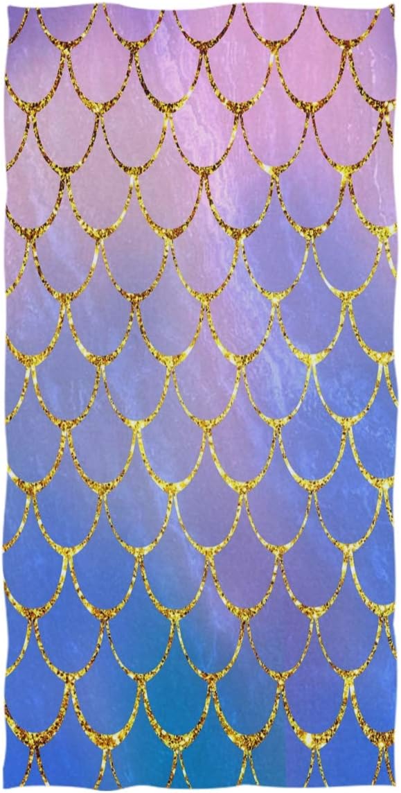 Pfrewn Cute Mermaid Unicorn Extra Large Hand Towels Rainbow Tail Unicorn Blue Ultra Soft Bath Towel Highly Absorbent Multipurpose Bathroom Towel for Hand,Face,Gym and Spa,16x30 in (Mermaid Scale)