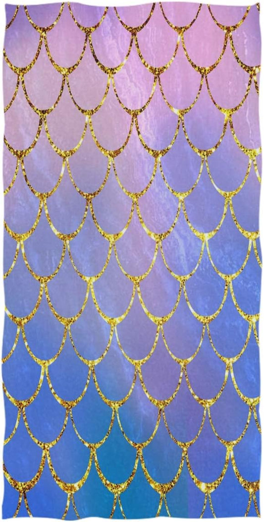 Pfrewn Cute Mermaid Unicorn Extra Large Hand Towels Rainbow Tail Unicorn Blue Ultra Soft Bath Towel Highly Absorbent Multipurpose Bathroom Towel for Hand,Face,Gym and Spa,16x30 in (Mermaid Scale)