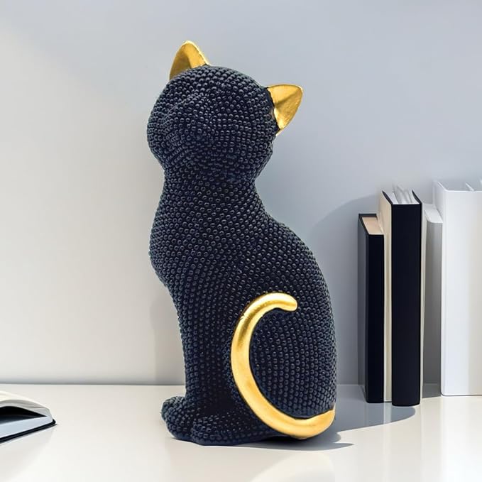 FUNSXBUG Decorative Cat Sitting Statue Art Figurines Sculpture Collectibles Home Office Desktop Decor Outdoor Garden Tabletop Display Decoration (Black)