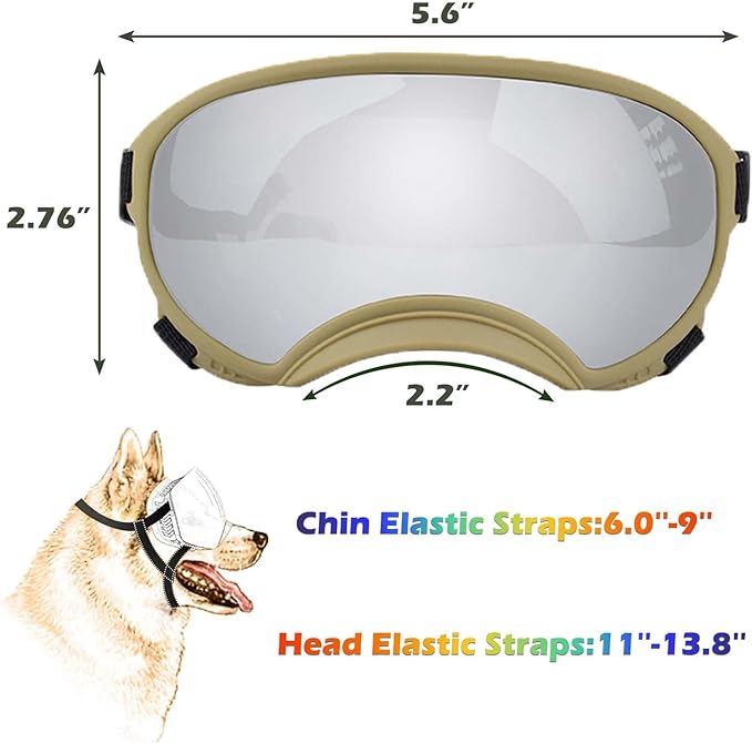 Medium Dog Sunglasses with Adjustable Strap UV Protection, Winproof Dog Puppy Sunglasses, Suitable for Medium Dog Pet Glasses, Dogs Eyes Protection,Soft Dog Goggles