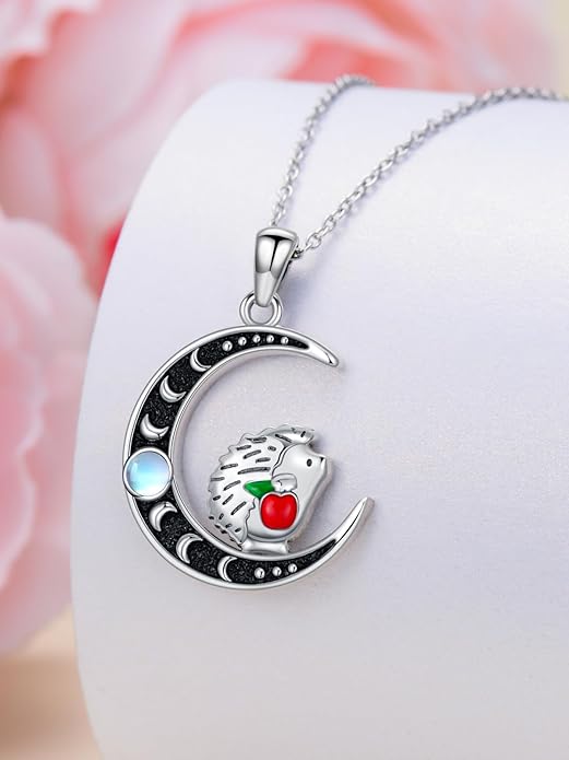 Fox/Cat/Axolotl/Sloth/Panda Necklace Crescent Moon Necklace 925 Sterling Silver Cute Animal Jewelry as Birthday Mothers Day Gifts for Women