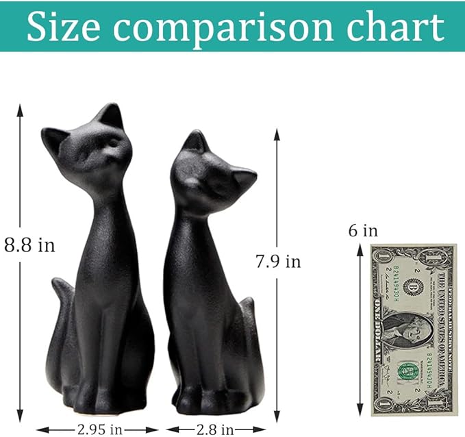 QIANLING 2Pcs Black Cat Statue, Home Decor Mini Cat Figurines, Room Decor Matt Ceramic Small Cat Figurine, Give Cat Figurines for Cat Lovers,Ideal for Interior Decoration Or Couples, Wedding Gifts