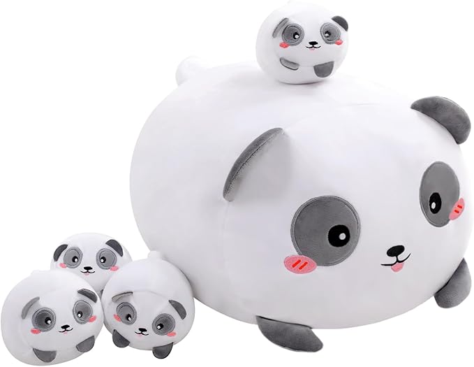 Panda Stuffed Animal Panda Plush with 4 Baby Plushies in Her Tummy, Soft Bear Toy Pillow Gifts for Kids Birthday
