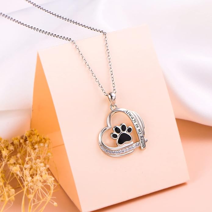 Ladytree S925 Sterling Silver Puppy Dog Cat Pet Paw Print Pendant Necklace 18 inches