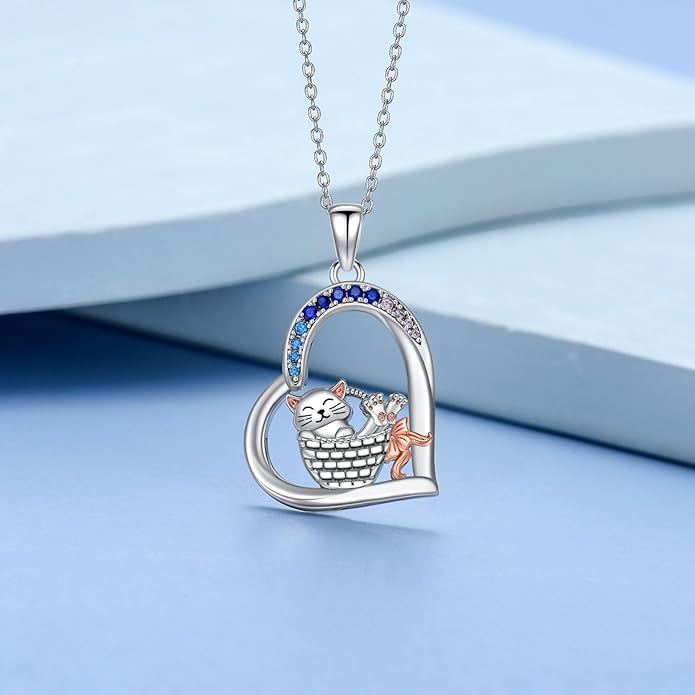 Cat Squirrel Llama Raccoon Tiger Cheetah Elephant Fox Sloth Koala Monkey Horse Dinosaur Axolotl Necklace Animal Pendant Heart Necklace 925 Sterling Silver