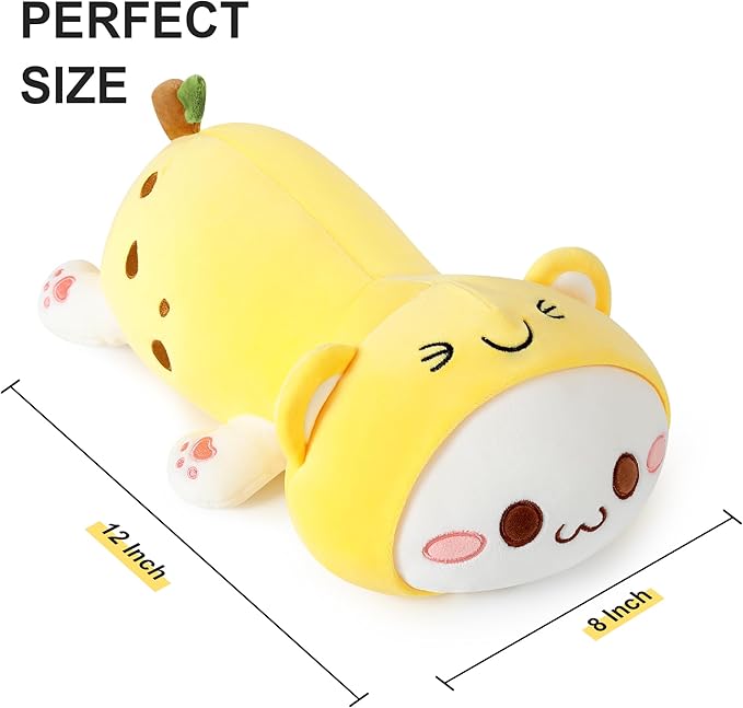 Onsoyours Cute Kitten Banana Cat Plush Toy Stuffed Animal Kitty Soft Banana Plushie Pillow for Kids (Banana Cat, 12")