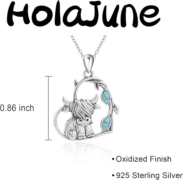 Highland Cow Hummingbird Necklace for Women 925 Sterling Silver Cute Animal Jewelry Gift for Mother Daughter Grandma Nana Sister