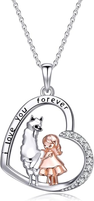 Cat Squirrel Llama Raccoon Tiger Cheetah Elephant Fox Sloth Koala Monkey Horse Dinosaur Axolotl Necklace Animal Pendant Heart Necklace 925 Sterling Silver