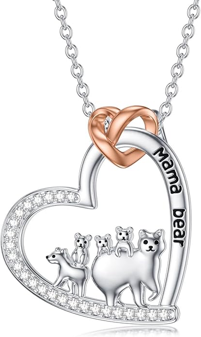 Mothers Day Gift for Mom 925 Sterling Silver Mama Bear/Dinosaur/Cat/Bird/Chicken Necklace with 1 2 3 4 5 Cubs Jewelry for Women Wife Grandma