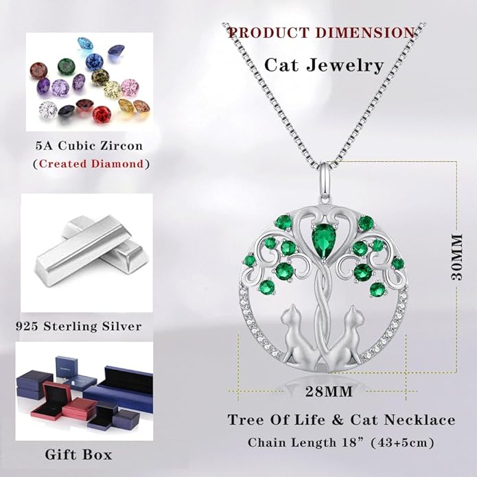 jiamiaoi 18K White Gold Plated Cat Necklace 925 Sterling Silver Diamond Cat Necklace Silver Cat On Moon Necklace for Women Gift for Birthday/Christmas, Come with Gift Box