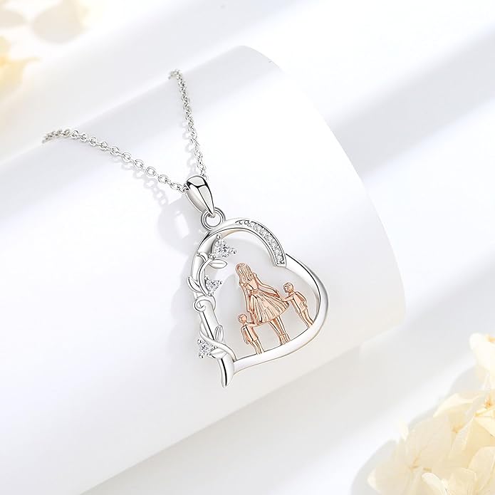 EUDORA Sterling Silver Mother Daughter Necklace for Women, Mama Son Daughter Necklace Pendant for Mom and Daughter,Mom Jewelry from Daughter Mother's Day Gift for Mother Daughter Aunt Grandma