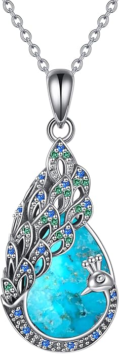 Sterling Silver Blue Opal Turquoise Peacock Pendant Necklace - Peacock Jewelry Gifts for Women