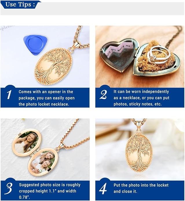 Picture Locket Necklace for Women Men Rose 14K Real Gold 925 Sterling Silver Jewelry Heart Locket Necklace that Holds Pictures Tree of Life Viking Wolf Celtic Knot St Christopher St Michael Pendant