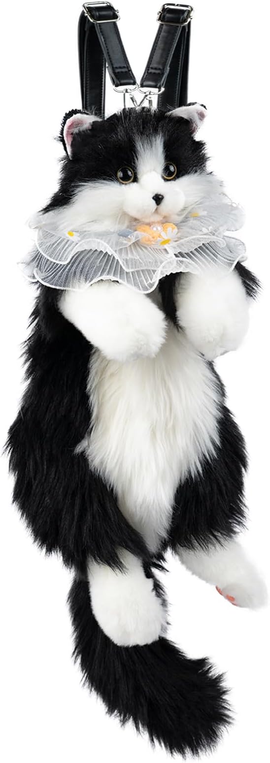 Chongker Stuffed Animals Backpack - Cute Cat plush Backpack Toy, Handcrafted Realistic Cat Shaped Backpack, Heartwarming Surprise Idea, Companionship Stuffed Cat, Large Black Cat