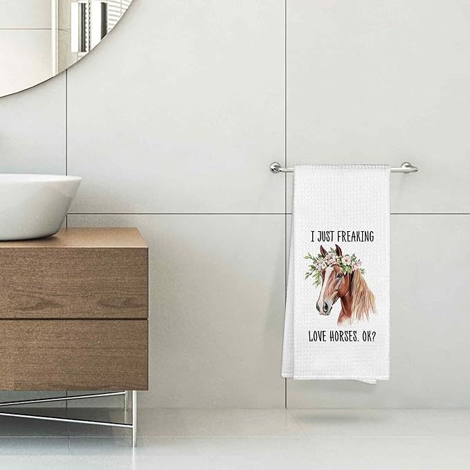 I Just Freaking Love Horses Kitchen Towels Decorative Gifts for Horse Lovers 16x24, Horse Dish Towel Cloths Dishcloths Tea Towel, Horse Bathroom Kitchen Hand Towel Decor