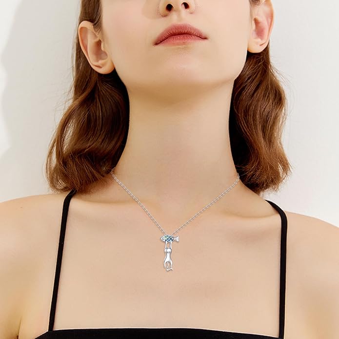 YFN Cat Necklace Sterling Silver Jewelry for Women Cat Jewelry Gifts