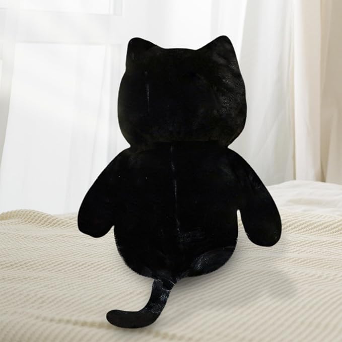 Cuddly Cat Plush Toy - Soft Huggable Stuffed Animal Pillow for Boys, Girls, Kids, and Girlfriends - Ideal Valentine’s Day Gift (Black, 15 inch)