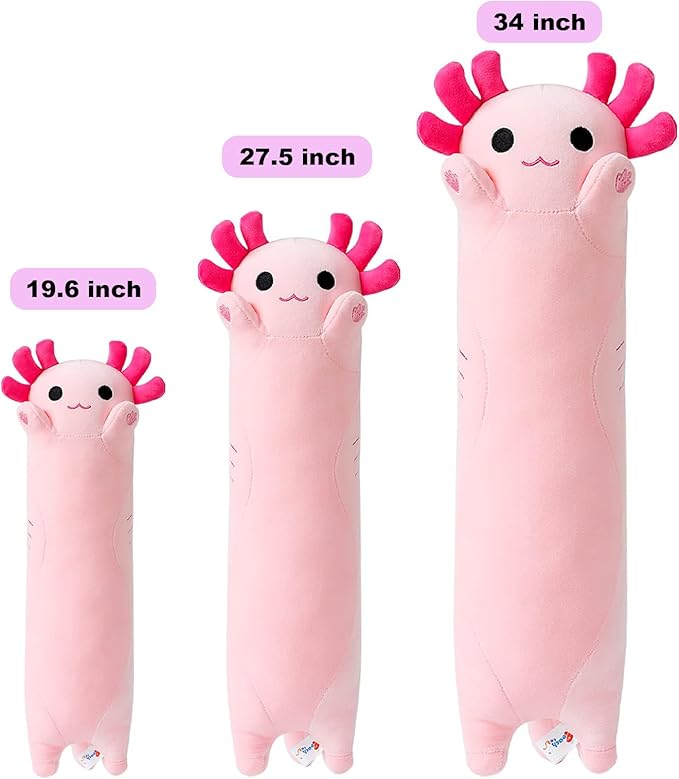 PEACH CAT Pink Long Axolotl Plush Pillow Toy Cute Axolotl Stuffed Animal for Girls and Boys 19.6"