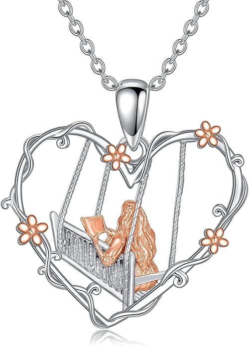 Midari Book Lover Necklace 925 Sterling Silver Book Necklace for Women Reading Pandent Jewelry Graduation Gift for Book Lovers LibrarianBirthday Christmas Mother's Day