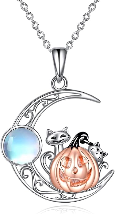 CRMAD Black Cat Necklace for Women Sterling Silver Moonstone Cat Jewelry Irish Gifts